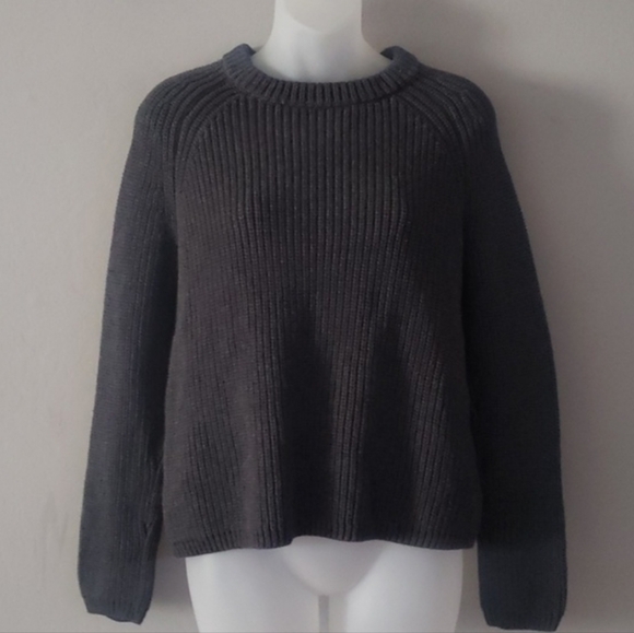 Quince 100% Organic Cotton Fisherman Crewneck Sweater Dark Grey Charcoal Ribbed - Picture 16 of 17